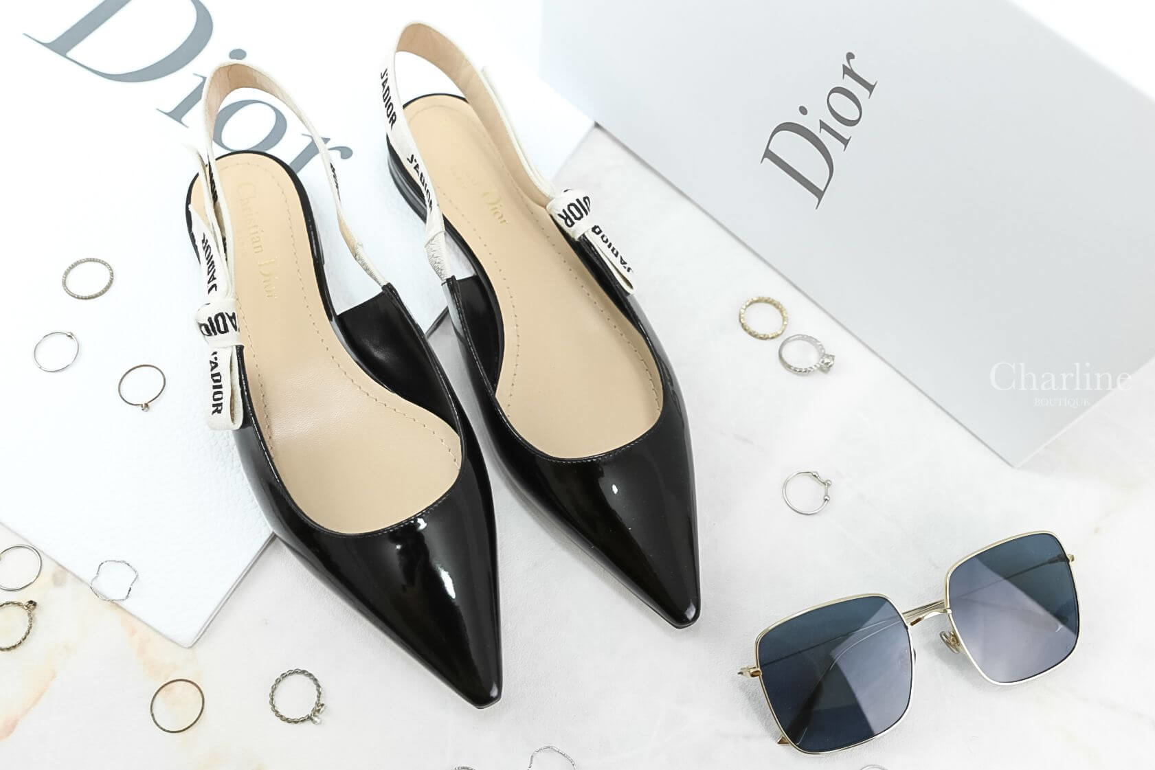 Dior Ballerina Pump In Black Patent Leather With Embroidered Ribbon 1cm 黑色漆皮蝴蝶結飾帶露跟芭蕾舞鞋