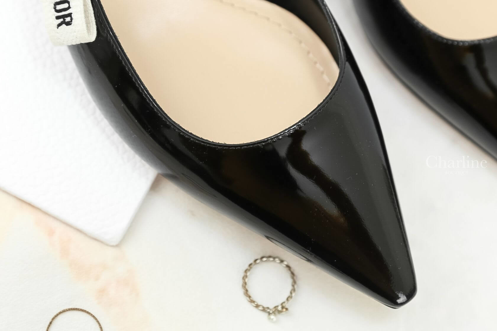 Dior Ballerina Pump In Black Patent Leather With Embroidered Ribbon 1cm 黑色漆皮蝴蝶結飾帶露跟芭蕾舞鞋
