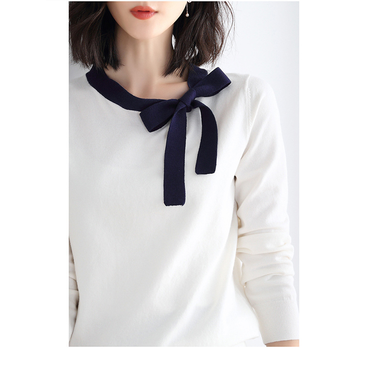 DEER.W 配色蝴蝶結繫帶針織上衣 白色