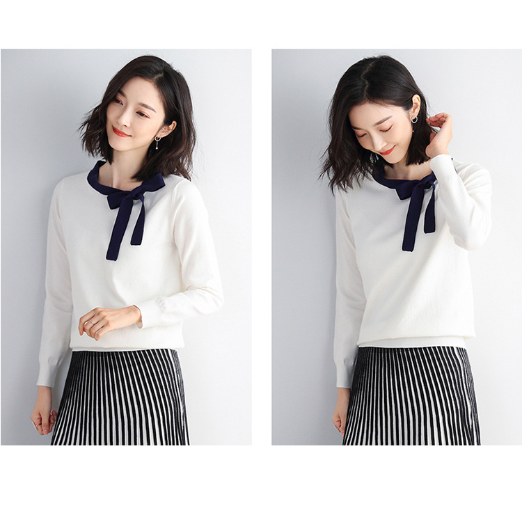 DEER.W 配色蝴蝶結繫帶針織上衣 白色