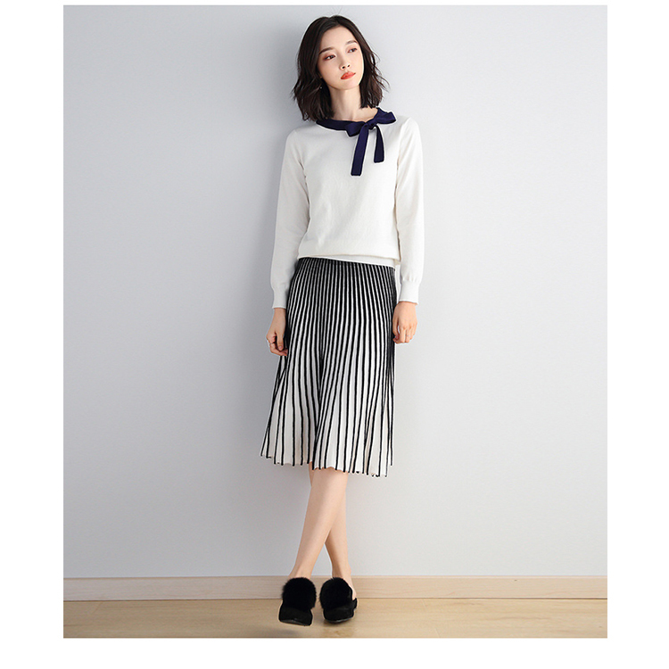 DEER.W 配色蝴蝶結繫帶針織上衣 白色