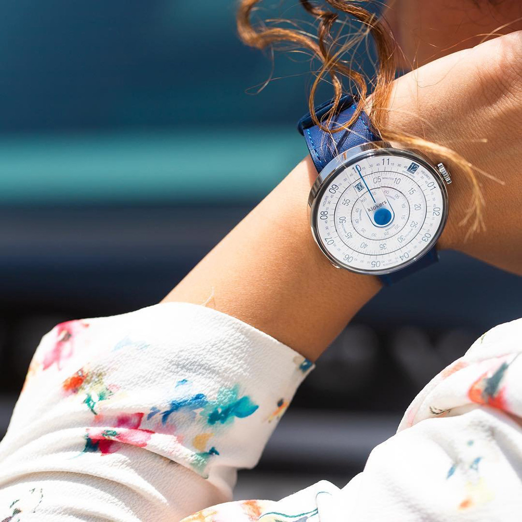 KLOK-01-D4 藍色錶頭+單圈皮革錶帶