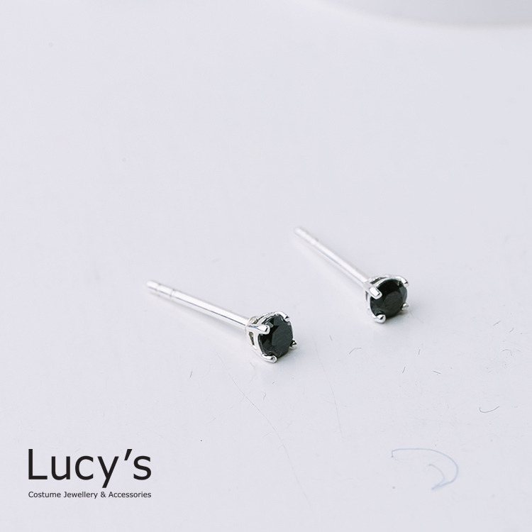 925純銀 黑夜基本款單鑽耳環 - 0.3 cm(23201)