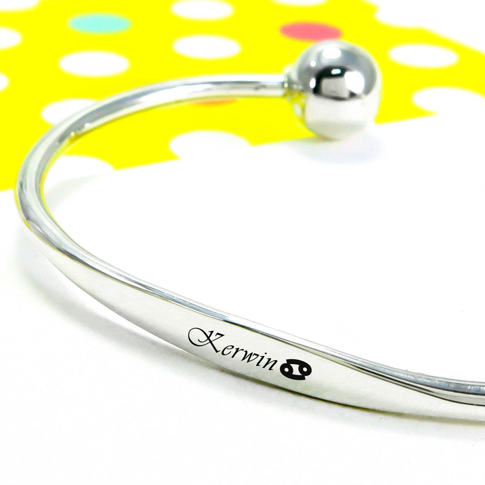 訂製寶貝手環/手鐲 葉狀刻字款 925純銀C型手環