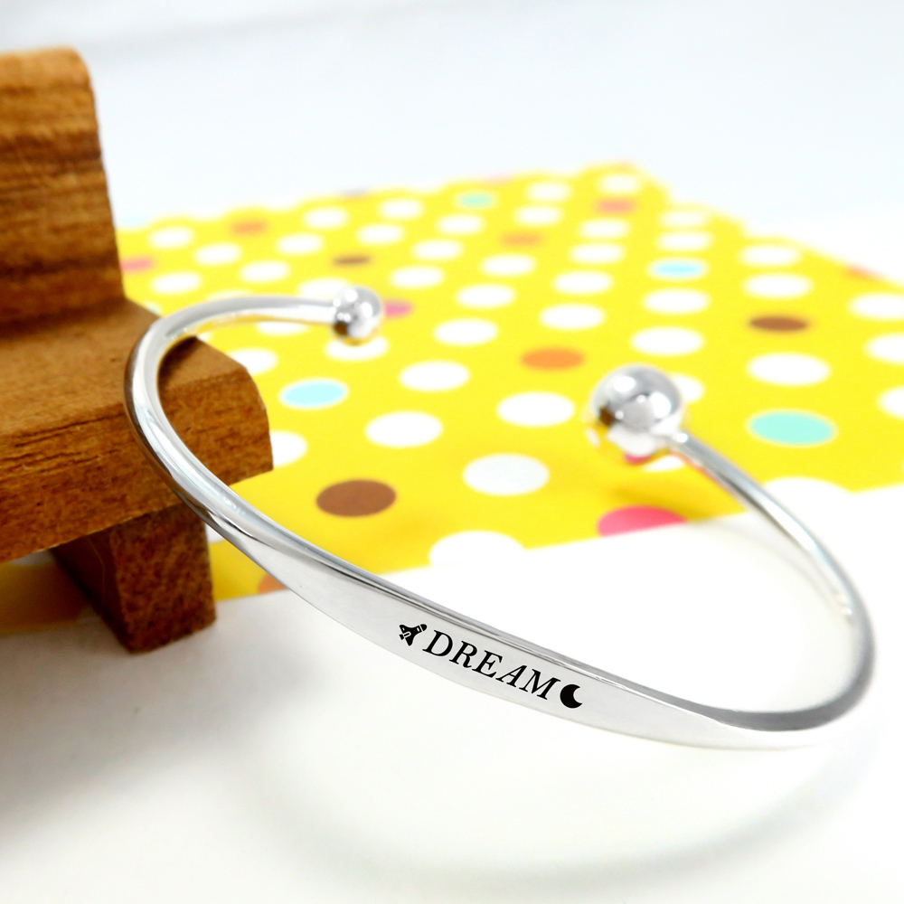 訂製寶貝手環/手鐲 葉狀刻字款 925純銀C型手環