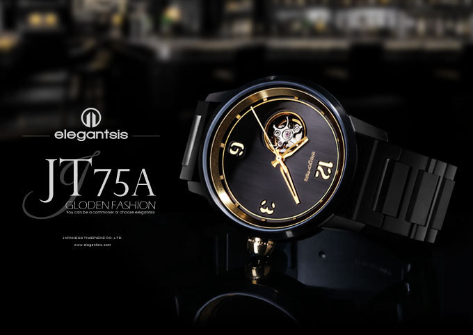 萬年鐘錶 - elegantsis 愛樂時 JT75A   黑金配色簍空機械腕錶 細說著都會時尚與慢活  ELJT75A-NB01MA   錶徑42MM