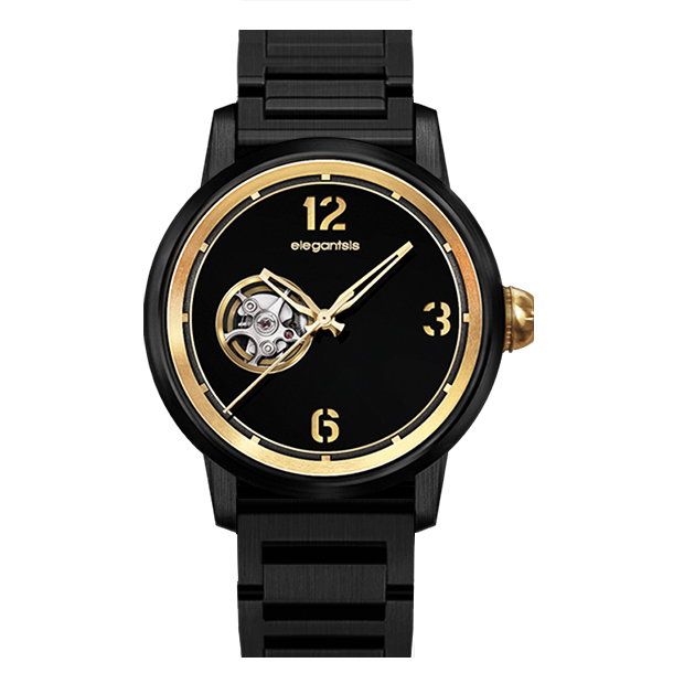 萬年鐘錶 - elegantsis 愛樂時 JT75A   黑金配色簍空機械腕錶 細說著都會時尚與慢活  ELJT75A-NB01MA   錶徑42MM