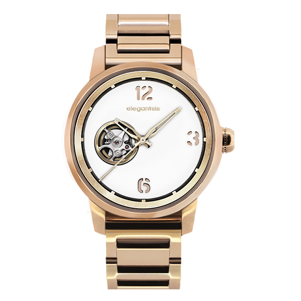 萬年鐘錶 - elegantsis 愛樂時 JT75A   玫瑰金白面簍空機械腕錶 細說著都會時尚與慢活  ELJT75A-NO03MA   錶徑42MM