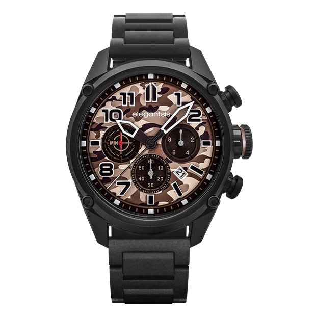 萬年鐘錶 - elegantsis 愛樂時 JF47 戰術迷彩  軍事主題沙色迷彩腕錶套組 不鏽鋼錶帶+帆布皮革錶帶可替換布標    ELJF47-6Y03MA錶徑47MM