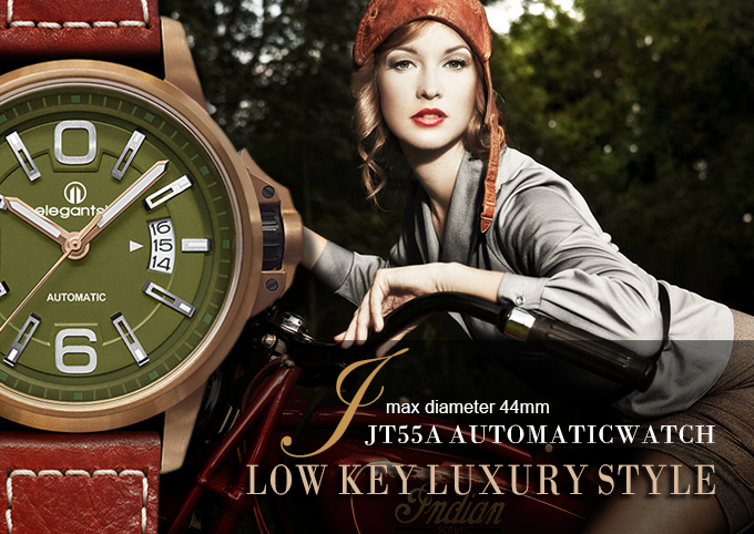 萬年鐘錶 - elegantsis 愛樂時JT55A 低調奢華機械腕錶 綠面玫瑰金框搭配紅色皮革錶帶 可當個性對錶 ELJT55A-NG01LC 錶徑44MM