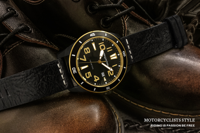 萬年鐘錶 - elegantsis 愛樂時 JT65  自由騎士腕錶 黑金配色 ELJT65-2G01LC 錶徑47MM