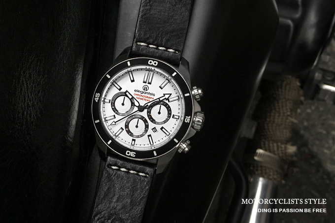 萬年鐘錶 - elegantsis 愛樂時 JT65R 騎士精神腕錶 白面黑色皮革錶帶 ELJT65R-6W01LC 錶徑47MM