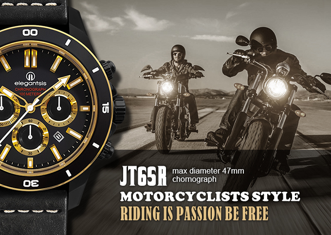 萬年鐘錶 - elegantsis 愛樂時 JT65R 騎士精神腕錶 黑金配色黑色皮革錶帶 ELJT65R-6G02LC 錶徑47MM