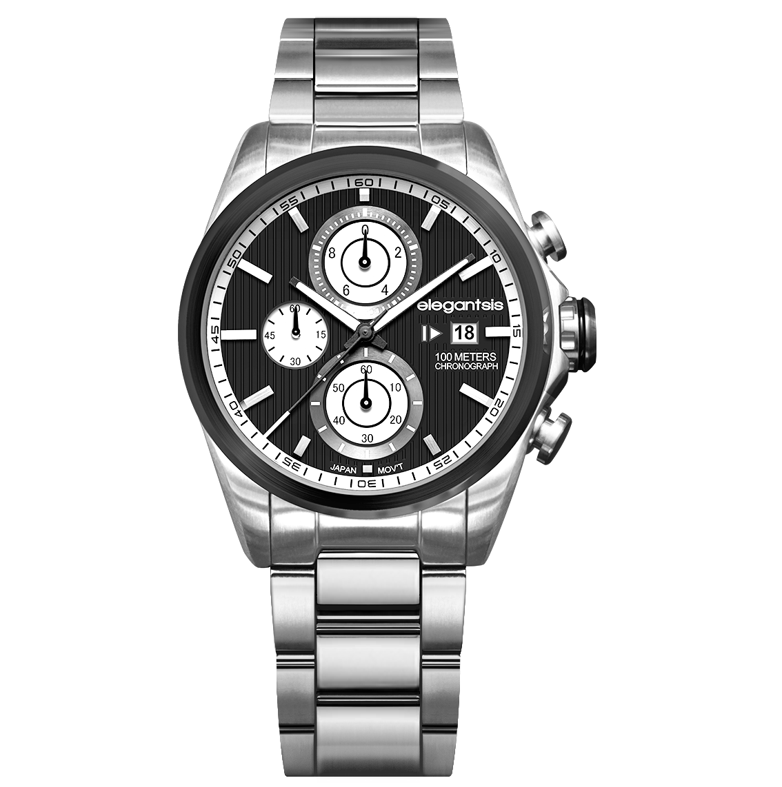 萬年鐘錶 - elegantsis 愛樂時 JT42R MOTORCYCLISTS STYLE  騎士精選腕錶 黑面搭配銀色不鏽鋼錶帶 ELJT42R-6B09MA  錶徑46MM