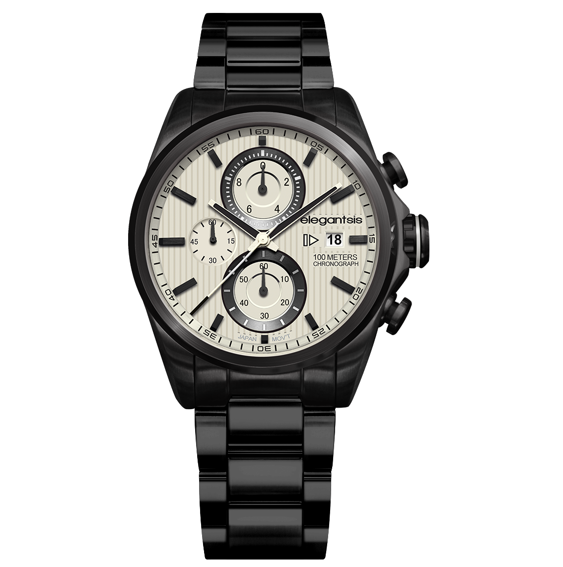 萬年鐘錶 - elegantsis 愛樂時 JT42R MOTORCYCLISTS STYLE  騎士精選腕錶 全黑白面不鏽鋼錶帶 ELJT42R-6W06MA  錶徑46MM