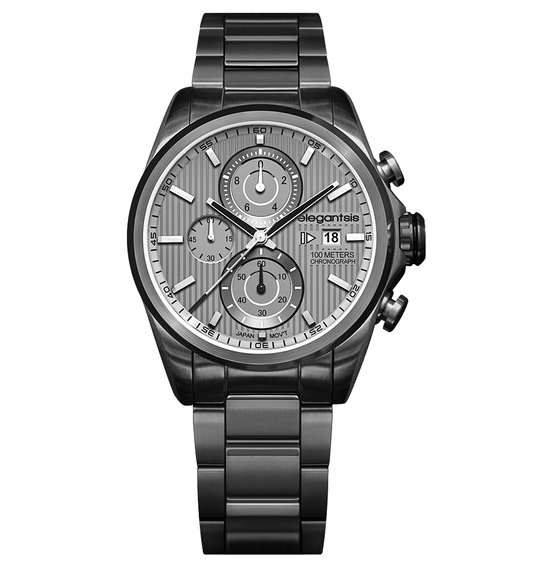 萬年鐘錶 - elegantsis 愛樂時 JT42R MOTORCYCLISTS STYLE  騎士精選腕錶 槍色灰面不鏽鋼錶帶ELJT42R-6G05MA 錶徑46MM