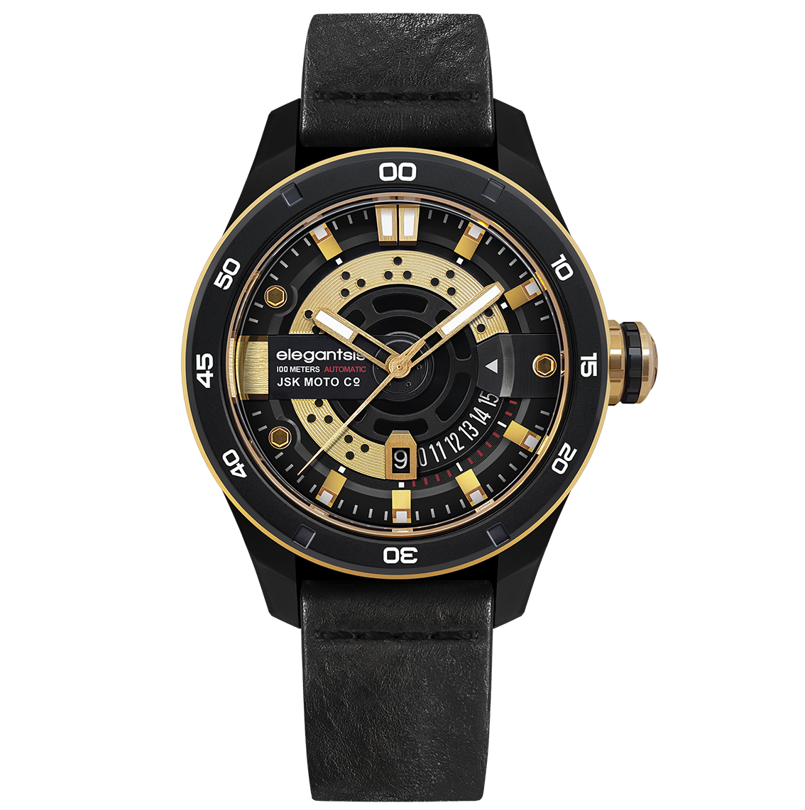 萬年鐘錶 - elegantsis 愛樂時   elegantsis x JSK moto - JX65AS  重機職人腕錶 限量發行 黑金配色套裝腕錶組合 ELJX65AS-J1SG3L 錶徑47MM