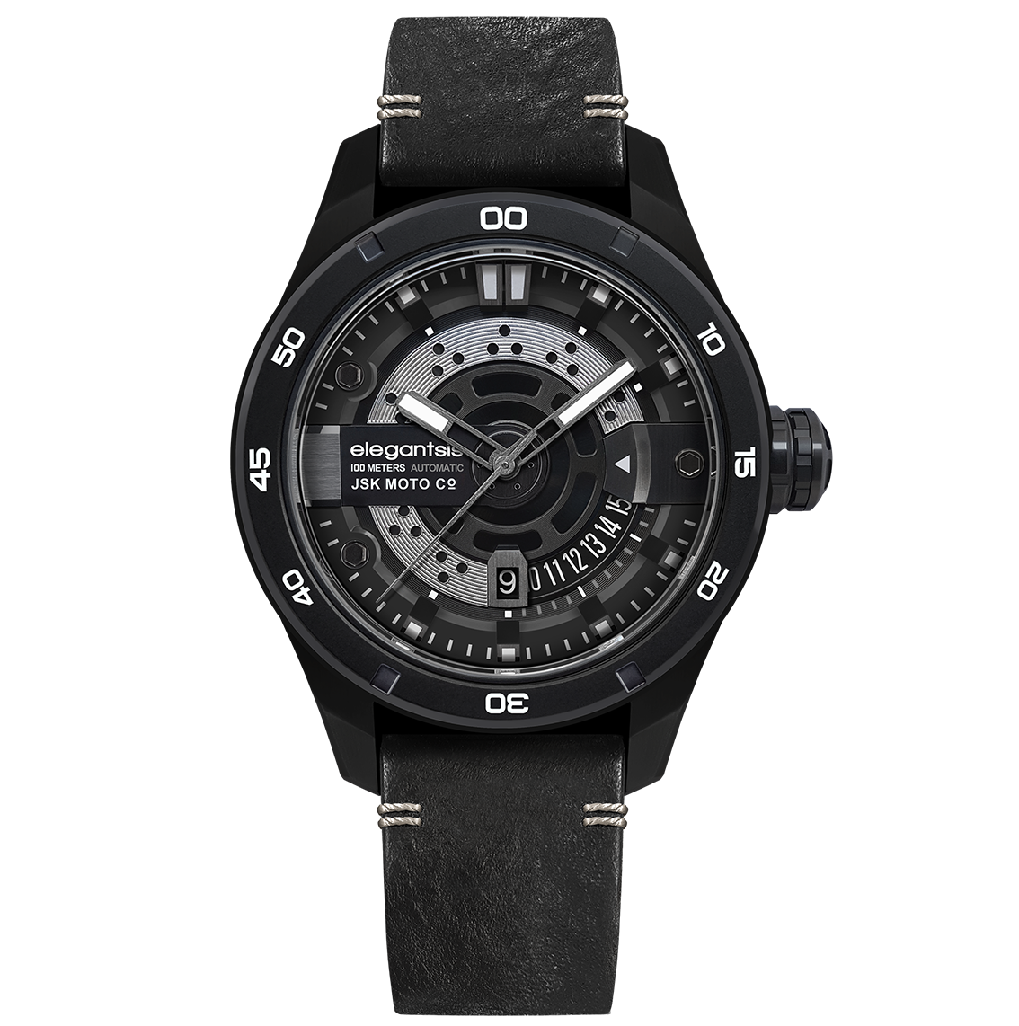 萬年鐘錶 - elegantsis 愛樂時   elegantsis x JSK moto - JX65AS  重機職人腕錶 限量發行 全黑配色套裝腕錶組合 ELJX65AS-J1SB5L 錶徑47MM