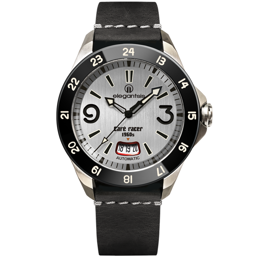 萬年鐘錶 - elegantsis 愛樂時 CafeRacer風格主題自動機械腕錶   JR65AS-拉砂鋼色  ELJR65AS-C1NW1L 錶徑44MM