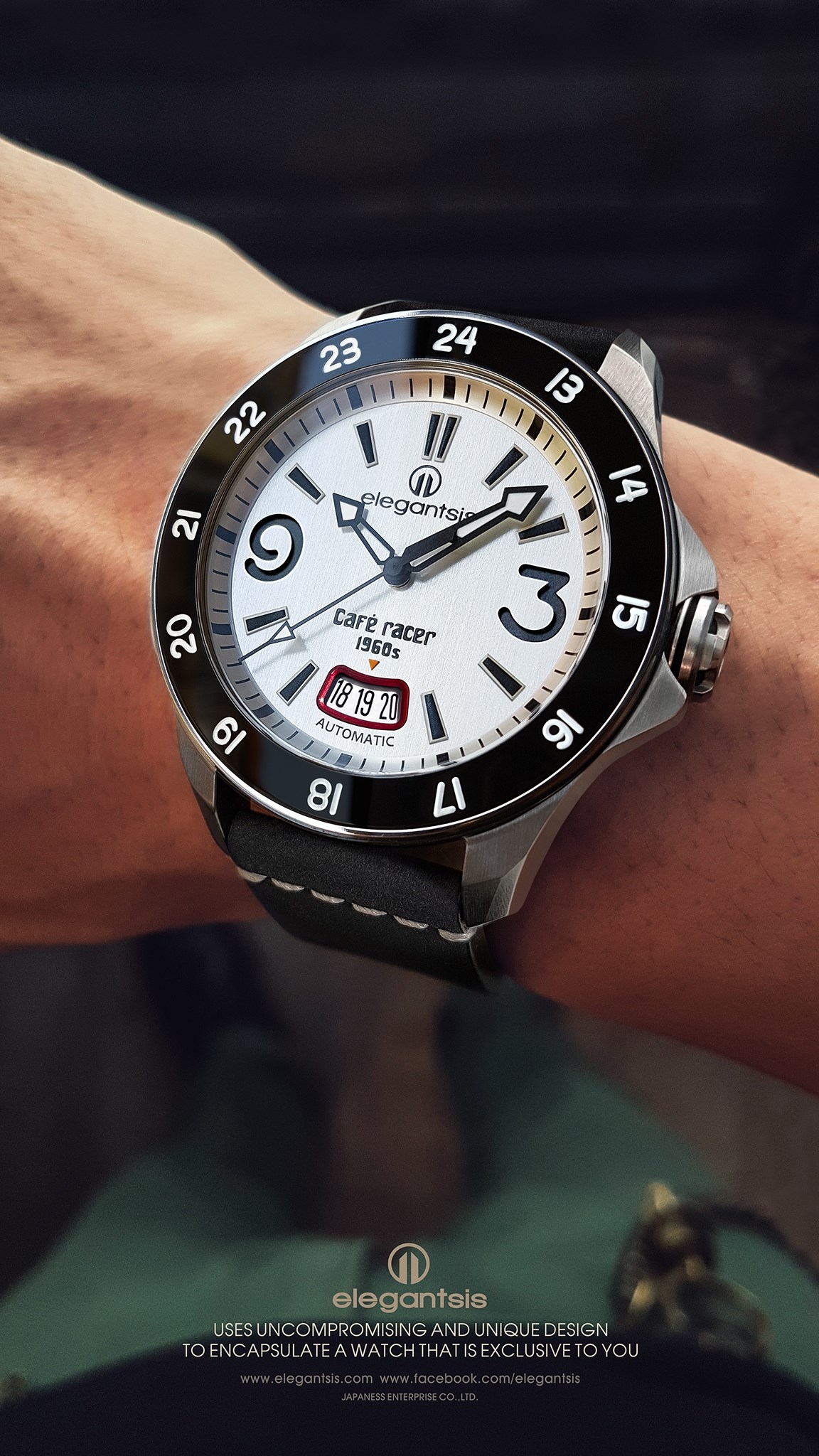 萬年鐘錶 - elegantsis 愛樂時 CafeRacer風格主題自動機械腕錶   JR65AS-拉砂鋼色  ELJR65AS-C1NW1L 錶徑44MM