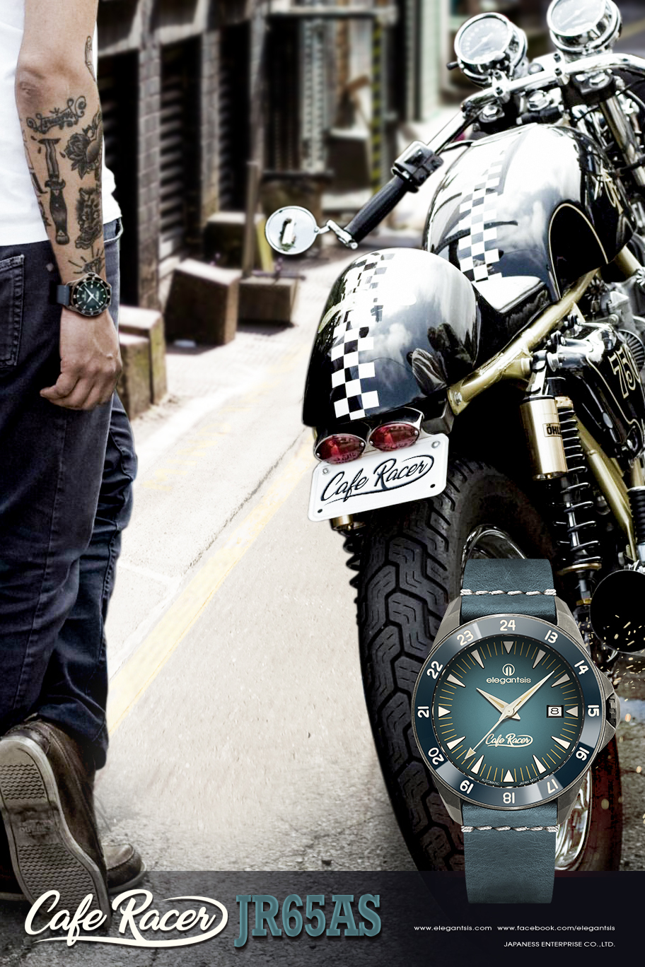 萬年鐘錶 - elegantsis 愛樂時 CafeRacer風格主題自動機械腕錶   JR65AS-復刻藍  ELJR65AS-C1NB3L 錶徑44MM
