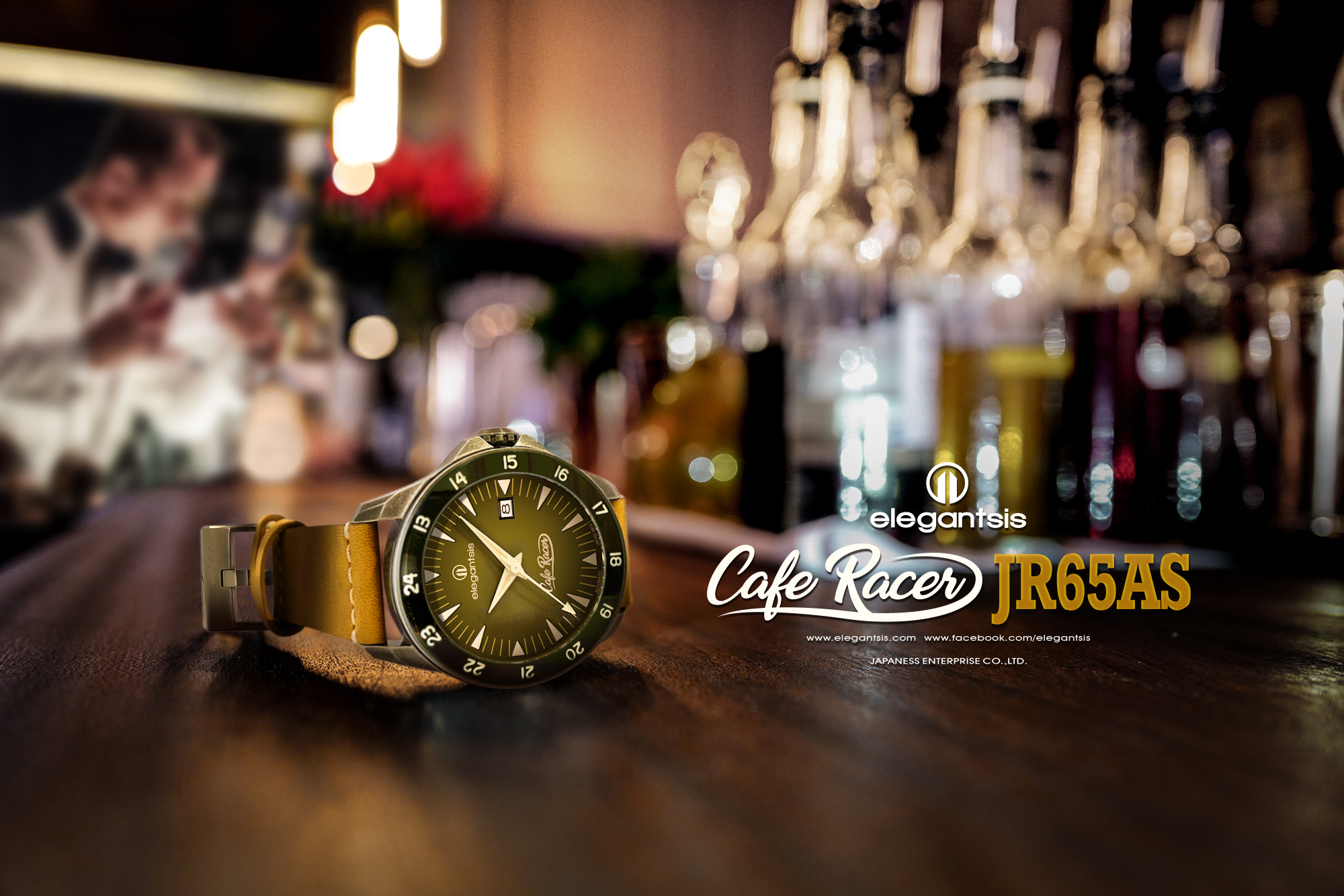萬年鐘錶 - elegantsis 愛樂時 CafeRacer風格主題自動機械腕錶  JR65AS-復刻綠  ELJR65AS-C1NG4L 錶徑44MM