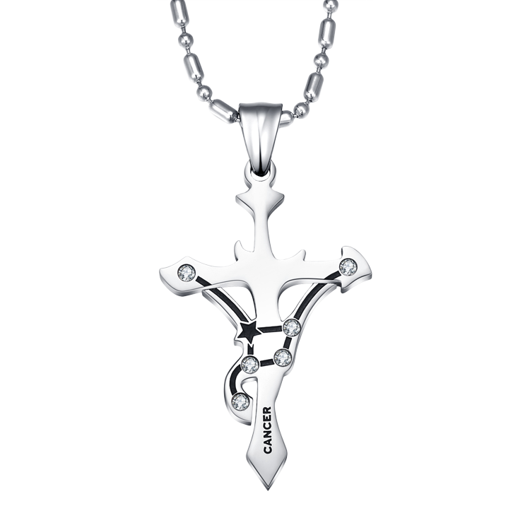 《巨蟹座》白鋼項鍊，男士項鍊 星座十字架巨蟹座（0112）