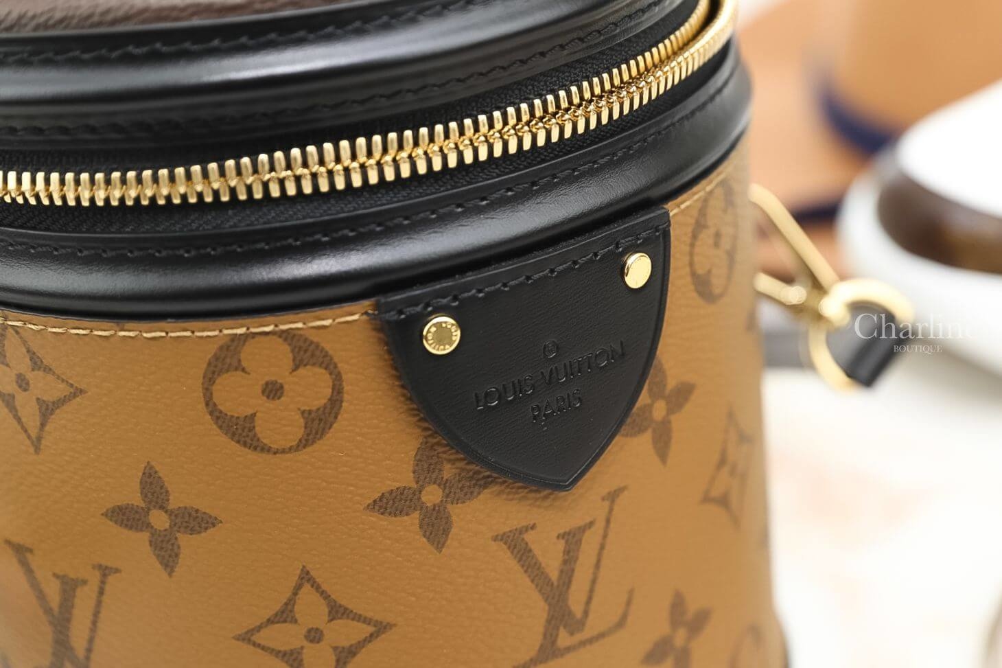 Louis Vuitton Cannes 咖啡拼黑色圓型長筒拉鍊手提肩背包