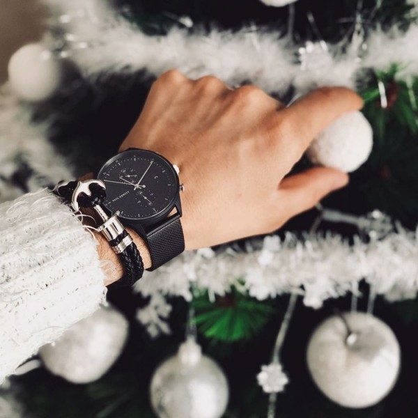 萬年鐘錶 - 德國品牌 PAUL HEWITT 船錨錶飾品 PH-PH-L-S-B  設計師品牌 皮革系列黑色皮革銀色船錨扣  XS/S/M/L/XL/XXL