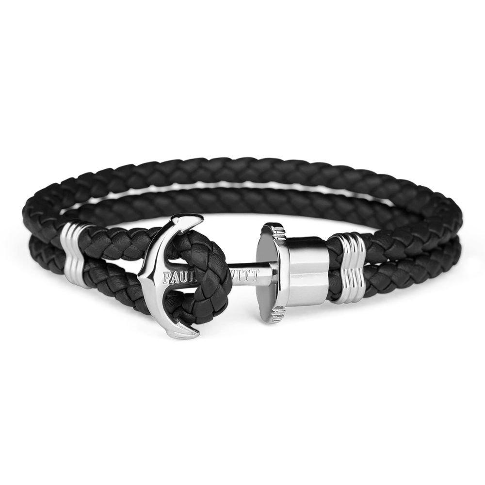 萬年鐘錶 - 德國品牌 PAUL HEWITT 船錨錶飾品 PH-PH-L-S-B  設計師品牌 皮革系列黑色皮革銀色船錨扣  XS/S/M/L/XL/XXL