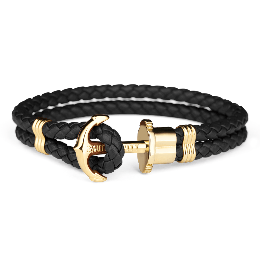 萬年鐘錶 - 德國品牌 PAUL HEWITT 船錨錶飾品 PH-PH-L-G-B 設計師品牌 皮革系列 黑色皮革金色船錨扣  XS/S/M/L/XL/XXL