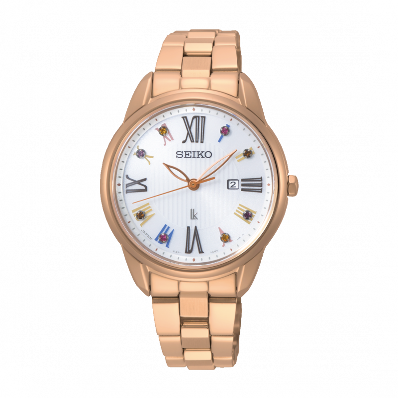 萬年鐘錶 - SEIKO 日本精工錶 LUKIA 系列 時光的禮物  彩色寶石白色錶面玫瑰金框搭配玫瑰金不鏽鋼錶帶 SUT368J1 / V137-0DC0G 錶徑32.9MM