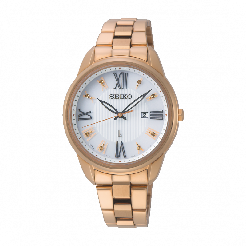 萬年鐘錶 - SEIKO 日本精工錶 LUKIA 系列 時光的禮物  白色錶面玫瑰金框搭配玫瑰金不鏽鋼錶帶 SUT364J1 / V137-0DC0K 錶徑32.9MM