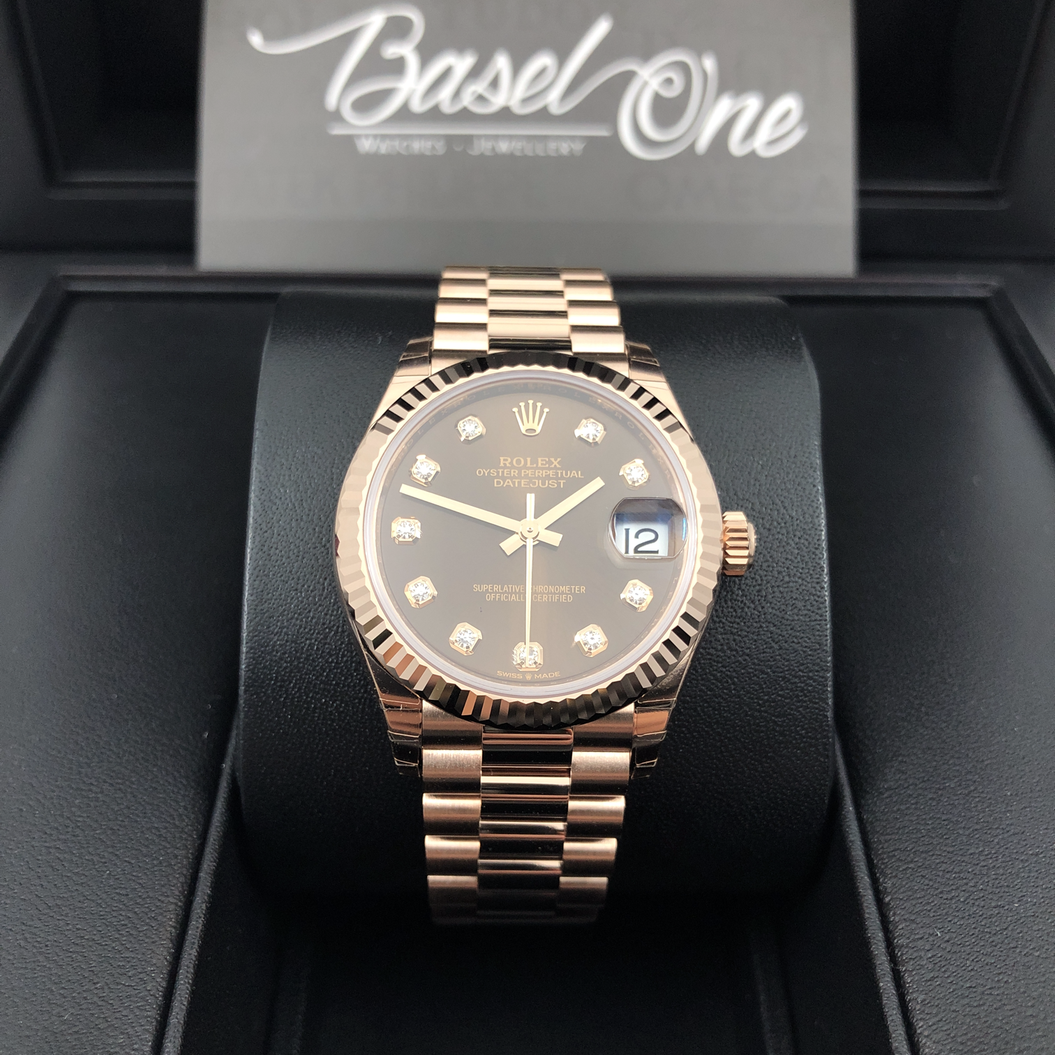 BRAND NEW ROLEX 278275G CHOCOLATE DIAMOND DIAL DATEJUST 31 WITH PRESIDENT ROSE GOLD STRAP