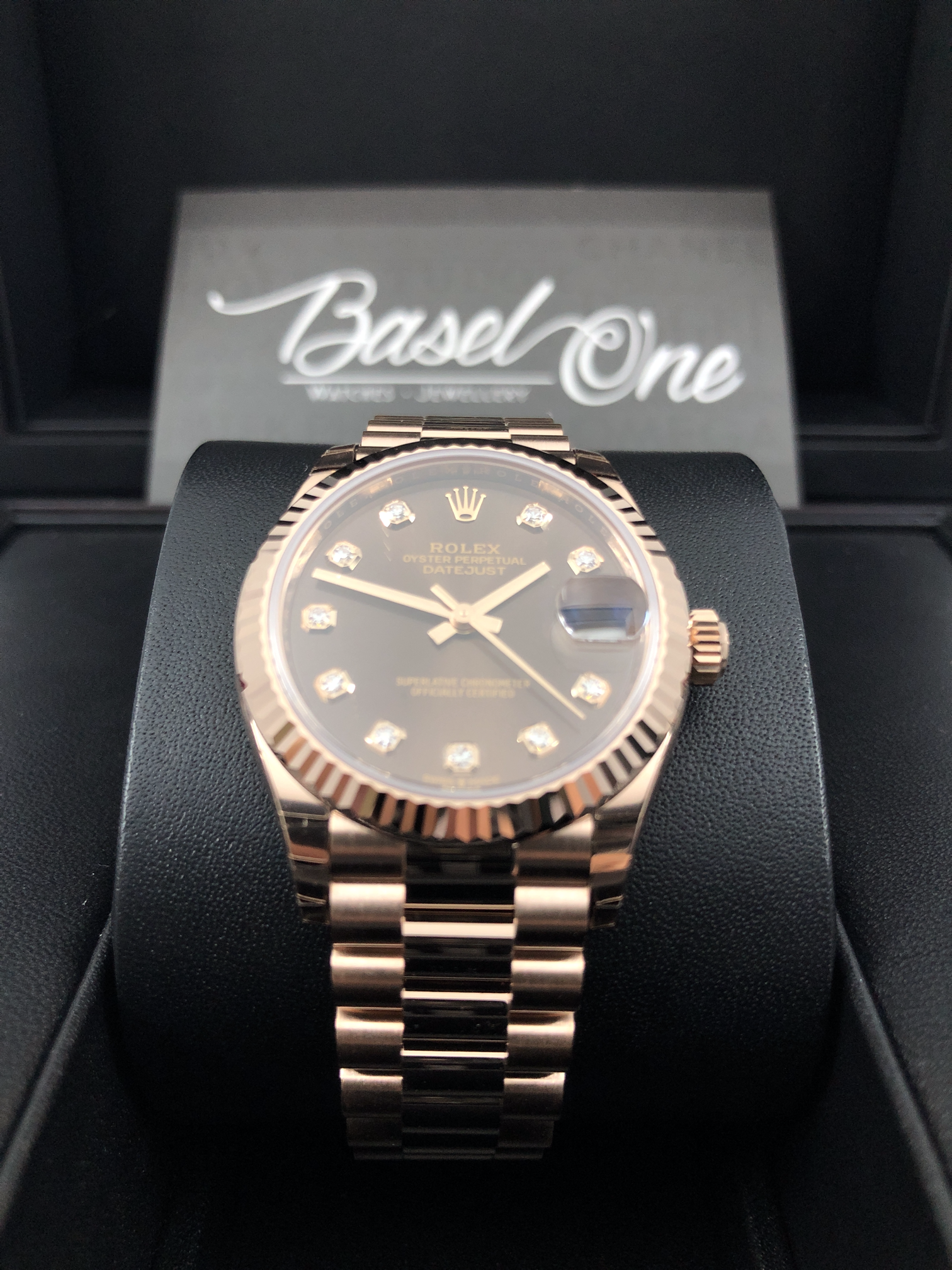 BRAND NEW ROLEX 278275G CHOCOLATE DIAMOND DIAL DATEJUST 31 WITH PRESIDENT ROSE GOLD STRAP