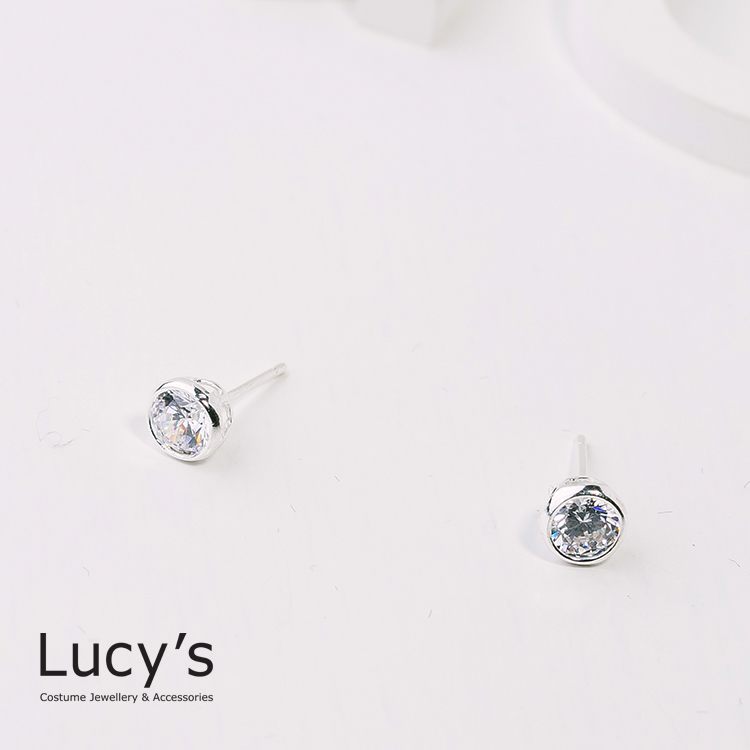 925純銀 歐美簡約圓形鋯石耳環-0.5cm (23202)