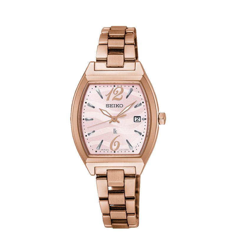 萬年鐘錶 - SEIKO 日本精工錶 LUKIA 系列 時光的禮物  酒桶型女錶 粉色錶面搭配玫瑰金不鏽鋼錶帶 SUT356J1 / V137-0CE0V 錶徑 26MM