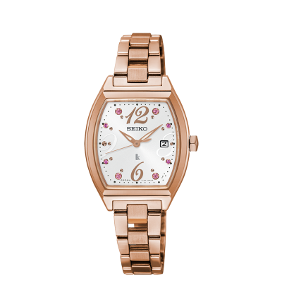 萬年鐘錶 - SEIKO 日本精工錶 LUKIA 系列 時光的禮物  酒桶型女錶 粉色錶面搭配玫瑰金不鏽鋼錶帶 SUT354J1 / V137-0CE0J 錶徑 26MM