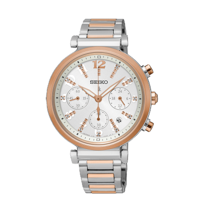 萬年鐘錶 - SEIKO 日本精工錶 LUKIA 系列 時光的禮物  太陽能計時碼錶系列 白色錶面搭配不鏽鋼錶帶 SSC844J1 / V175-0DY0KS 錶徑 36.2MM