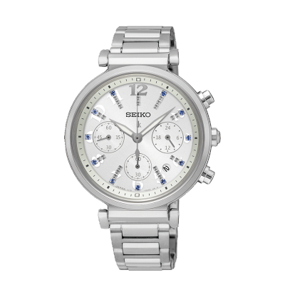 萬年鐘錶 - SEIKO 日本精工錶 LUKIA 系列 時光的禮物  太陽能計時碼錶系列 粉色錶面搭配不鏽鋼錶帶 SSC847J1 / V175-0DY0S 錶徑 36.2MM