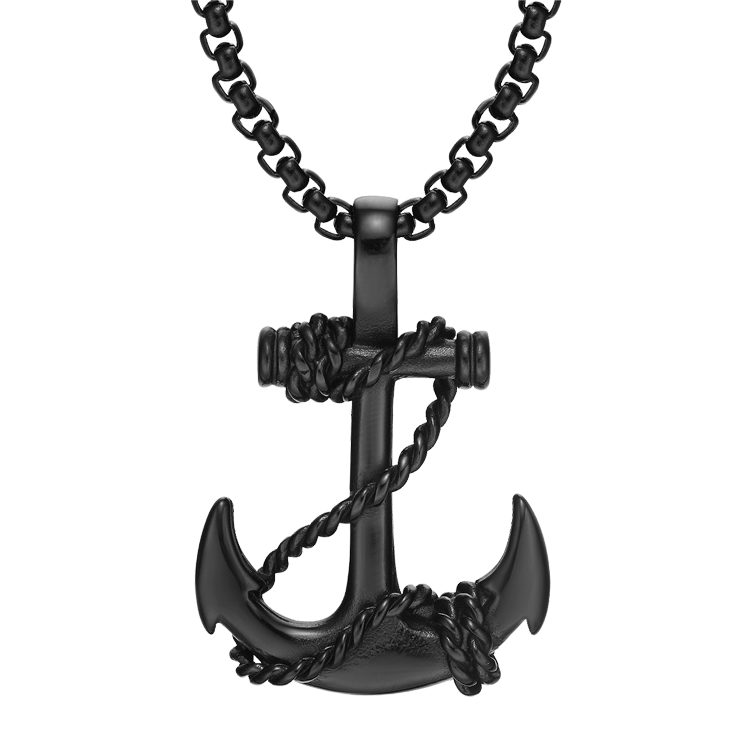 白鋼項鍊，男士項鍊 船錨繩索造型；穩定與力量（7806黑色）