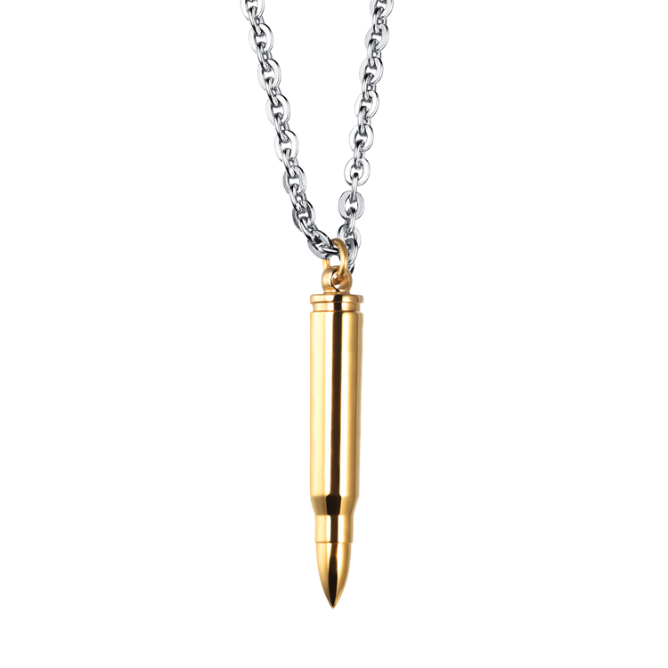 白鋼項鍊，男士項鍊 軍裝元素子彈造型；子彈多用途瓶管項鍊（7796金色）