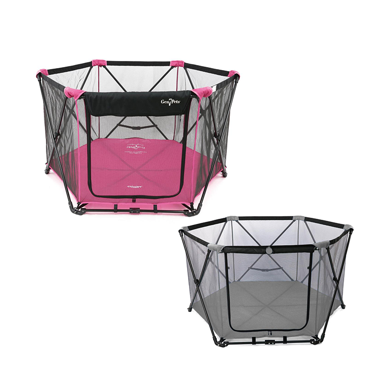 Gen7pets -寵物六角圍欄(灰色小方格/玫紅色)