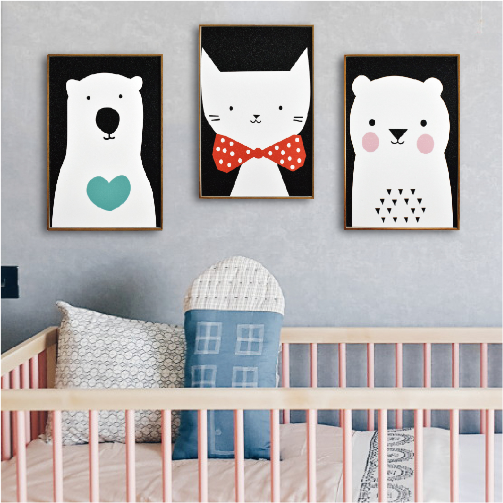 49折 - 北歐生活版畫有框畫19x29-俏皮動物園WA55/三幅一組