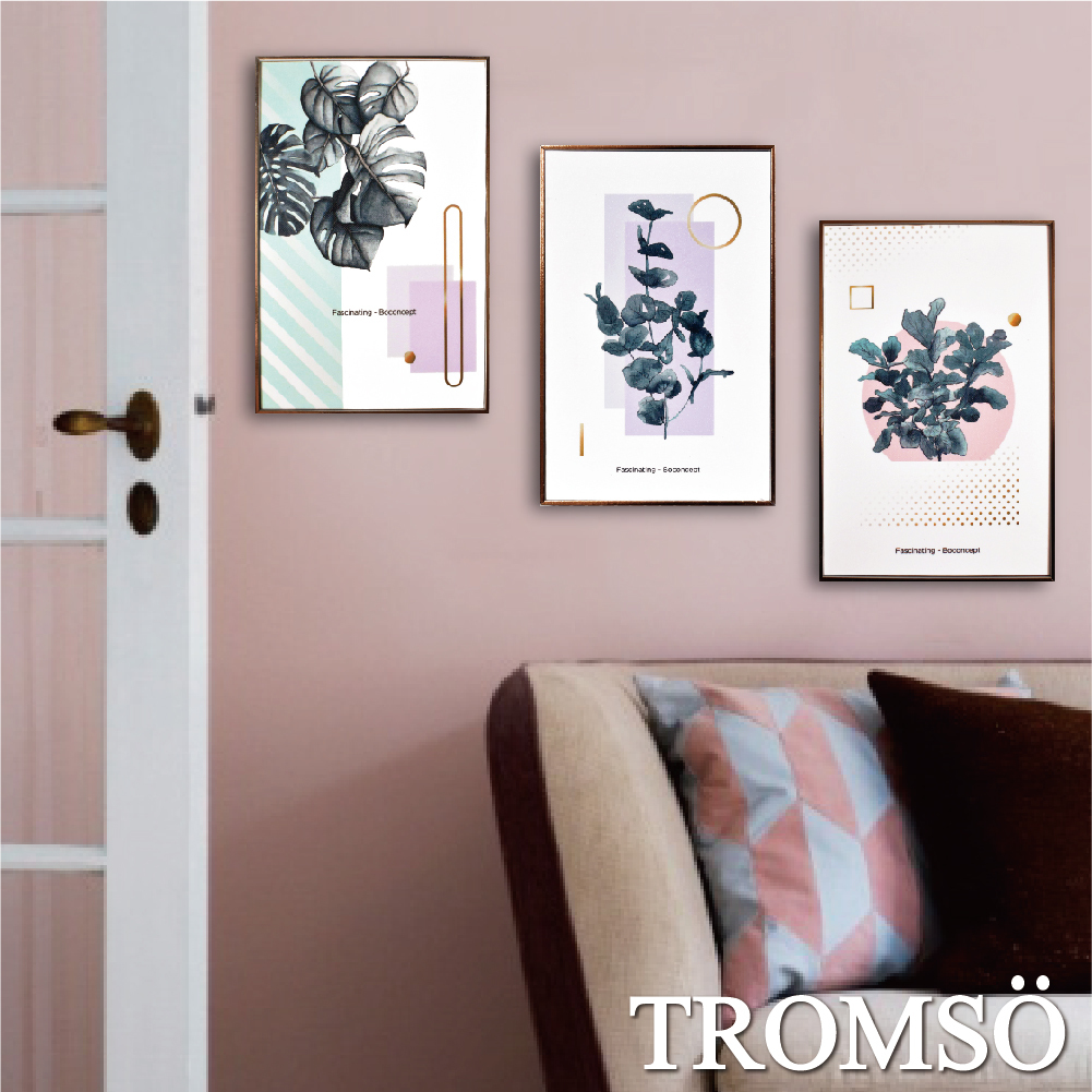 69折 - 北歐生活版畫有框畫19x29-美好綠葉粉WA56-1 /單幅