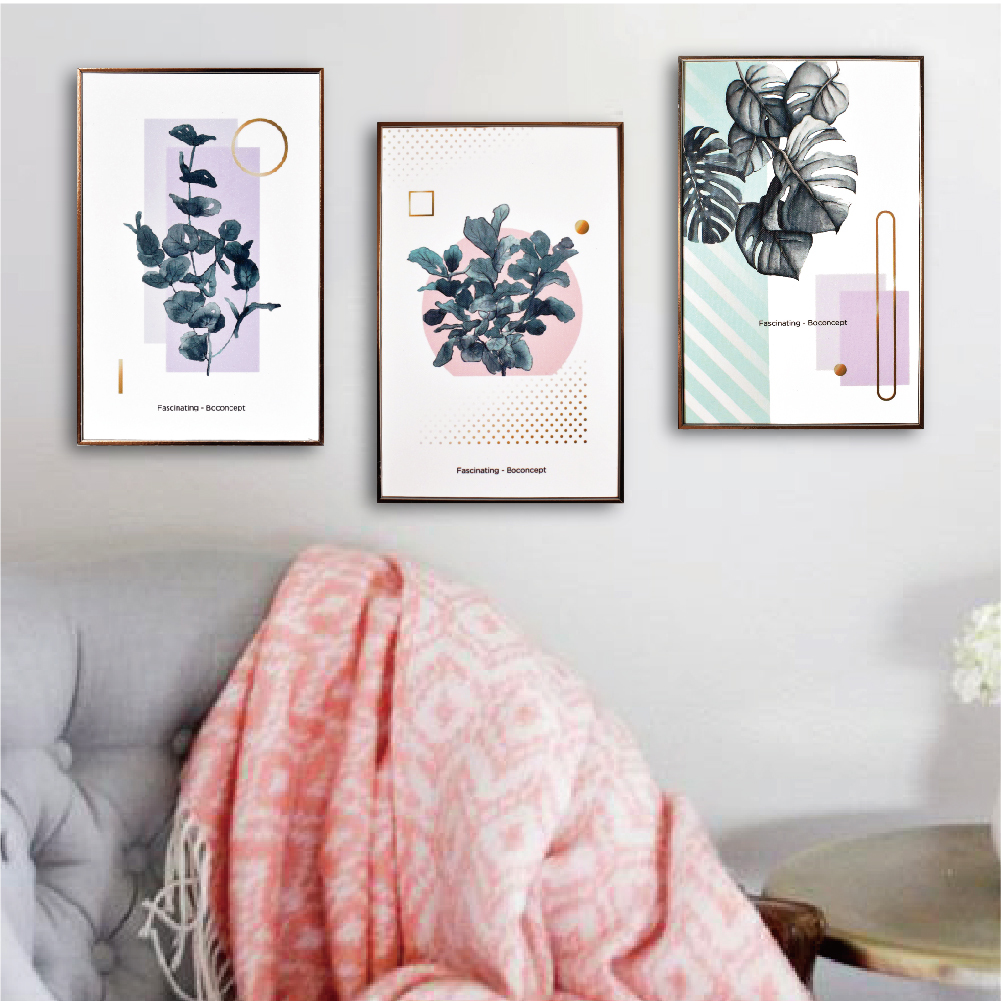 69折 - 北歐生活版畫有框畫19x29-美好綠葉紫WA56-2 /單幅