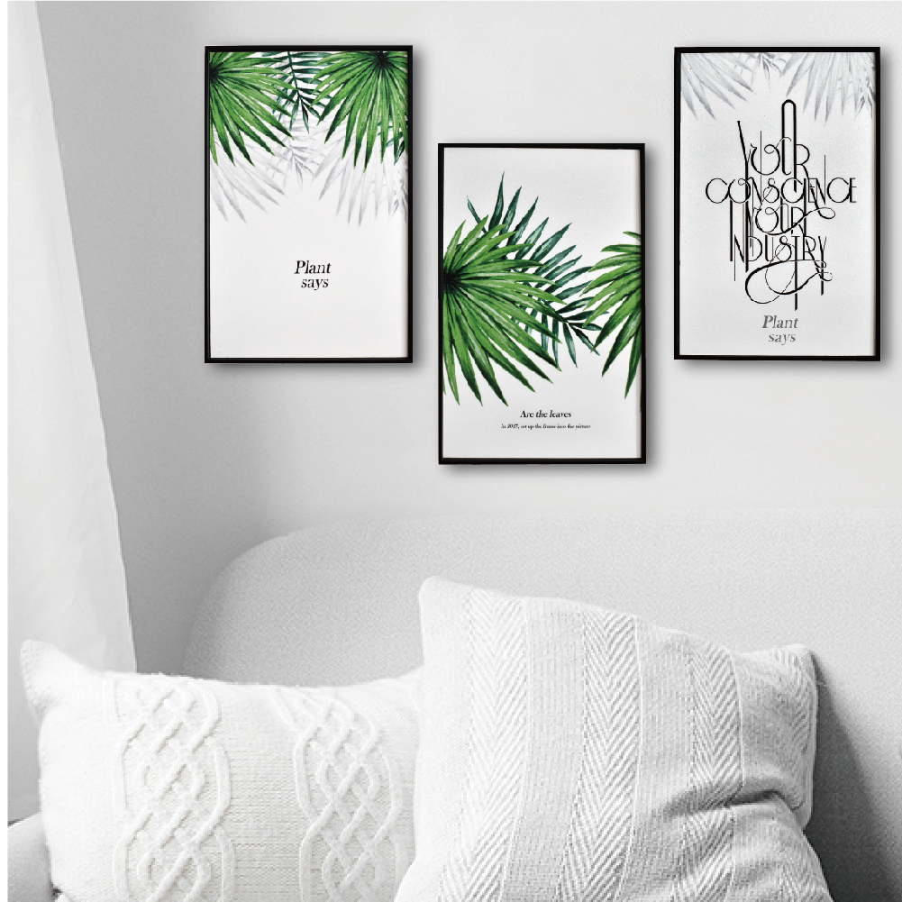 49折 - 北歐生活版畫有框畫19x29-北歐綠葉WA63/三幅一組