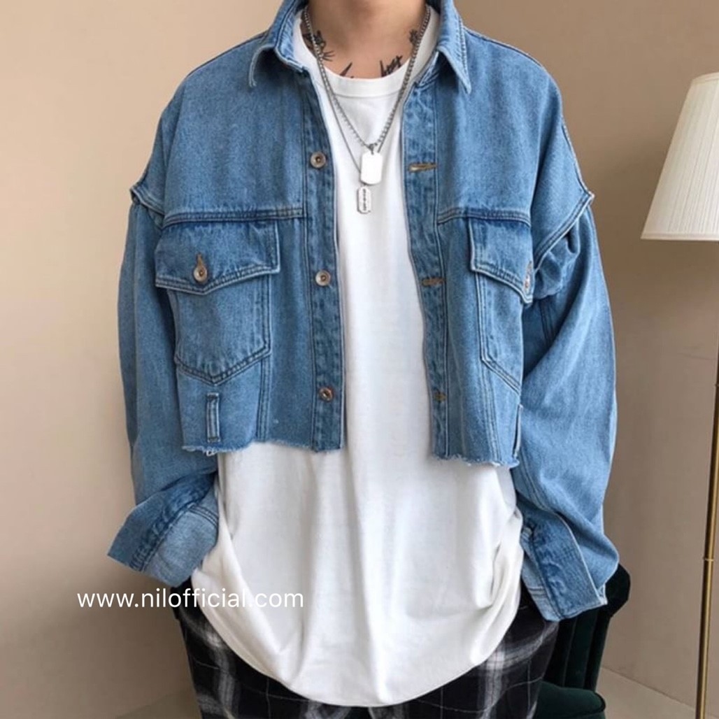 韓國 短板落肩寬鬆牛仔外套