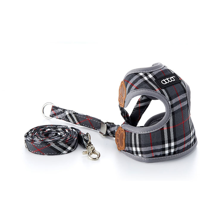 寵愛物語 Doter 時尚胸背牽繩組-灰色格紋