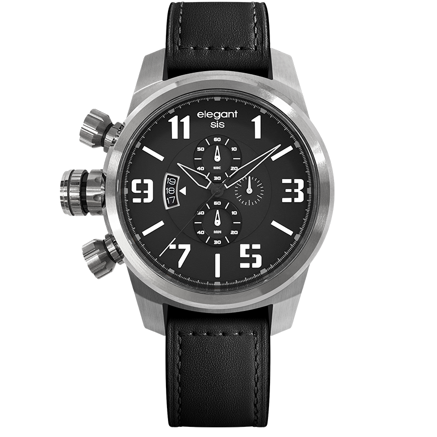 萬年鐘錶 - elegantsis 愛樂時 JF48個性是戴在手上的 可搭配選購個性對錶 ELJT48-OB12LC 黑錶面搭配黑色皮革 錶徑48MM